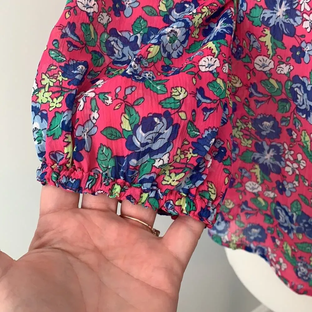 Abercrombie and Fitch Pink Floral Smocked Sheer Blouse Top Sz Small - Image 3