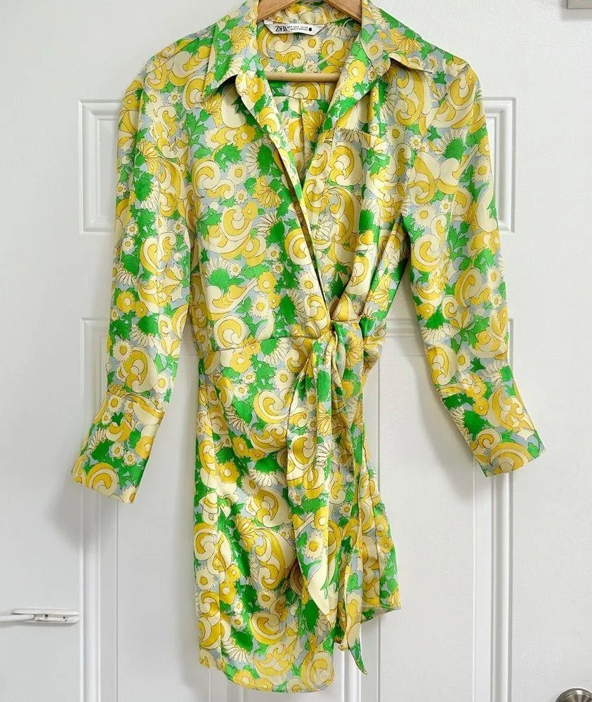 Zara Satin Effect Long Sleeve Wrap Dress - Image 8