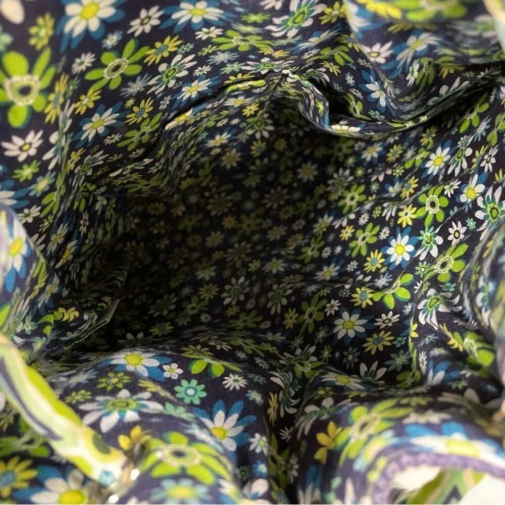 Vera Bradley Green & Blue Floral Fabric Backpack Bag Drawstring Boho Daisy - Image 6