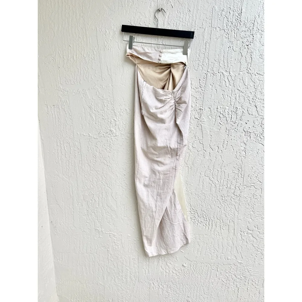 Viola & Vesper Cutout Back Thigh Slit Maxi Skirt Beige Women's Size 36 / US 2 - Image 4