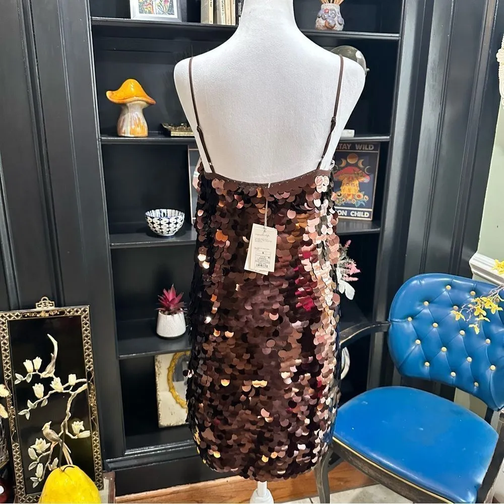 Brown Sleeveless Paillette Mini Party Shift Dress from A New Day Size Small NWT - Image 6