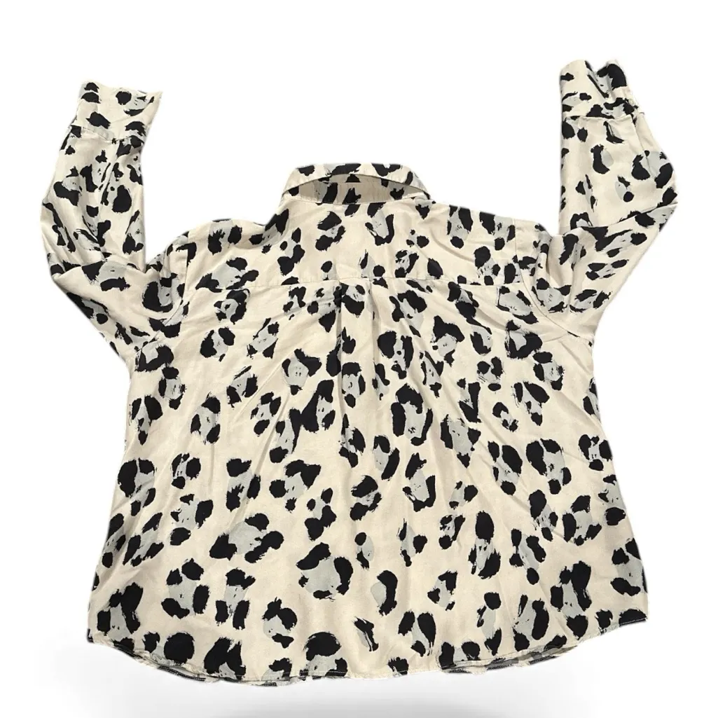 Lafayette 148 Scottie Silk Animal Print Leopard Black Cream White Blue Blouse M Size M - Image 3