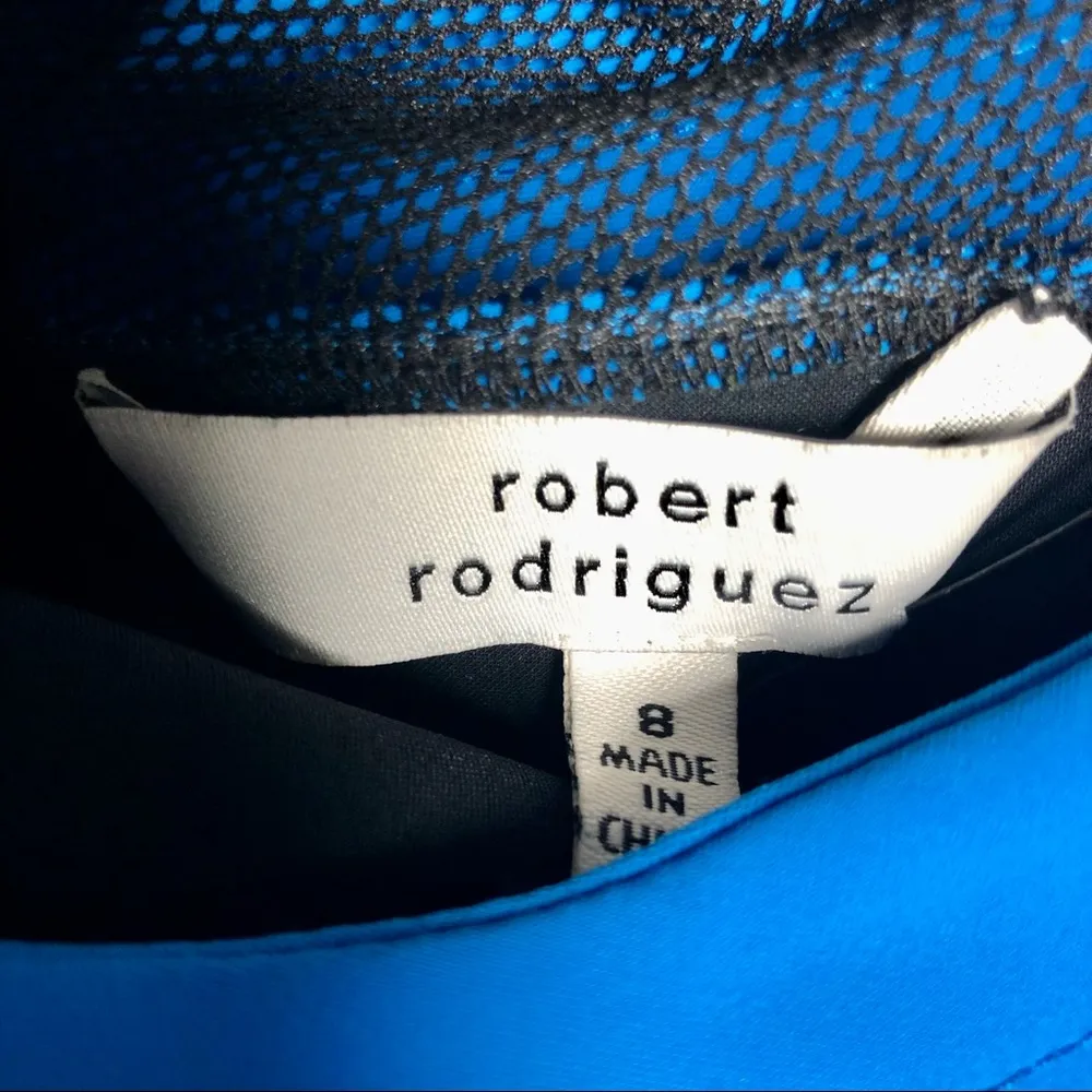 Robert Rodriguez Sheath Dress Plunge V-Neck Black Mesh Cobalt Electric Blue Sexy - Image 9