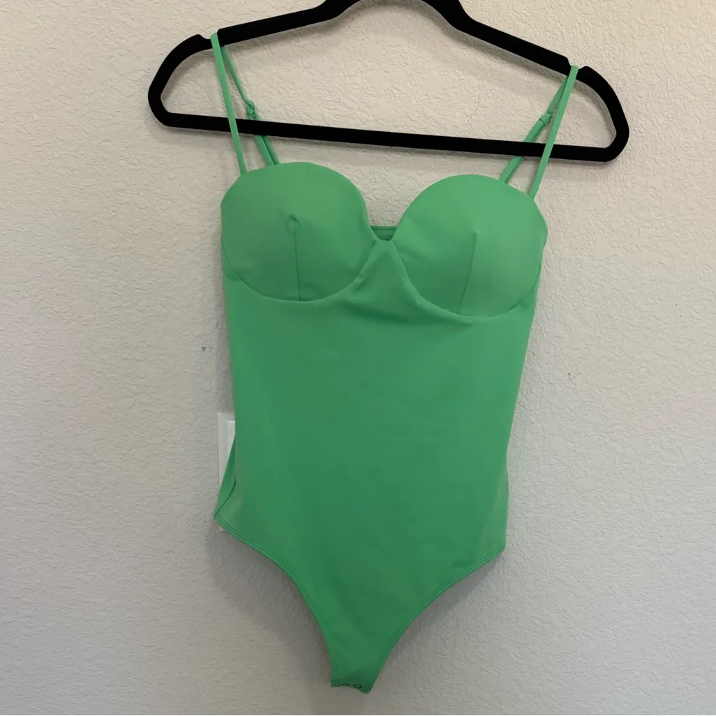 EXPRESS Body Contour High Compression Bustier Bodysuit Jade Green Size XS NEW - Image 4