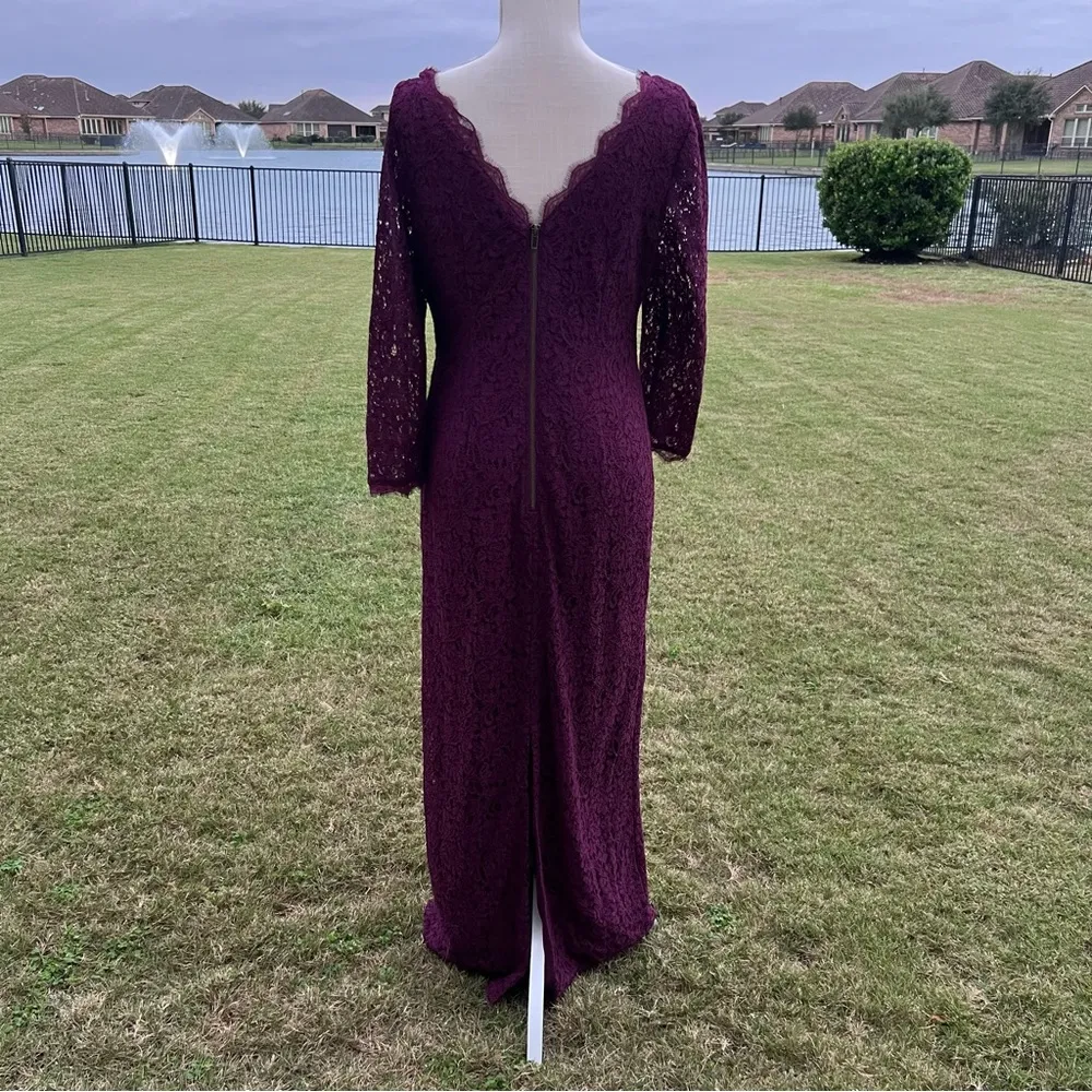 Adrianna Papell Burgundy Column Lace Gown - Image 6