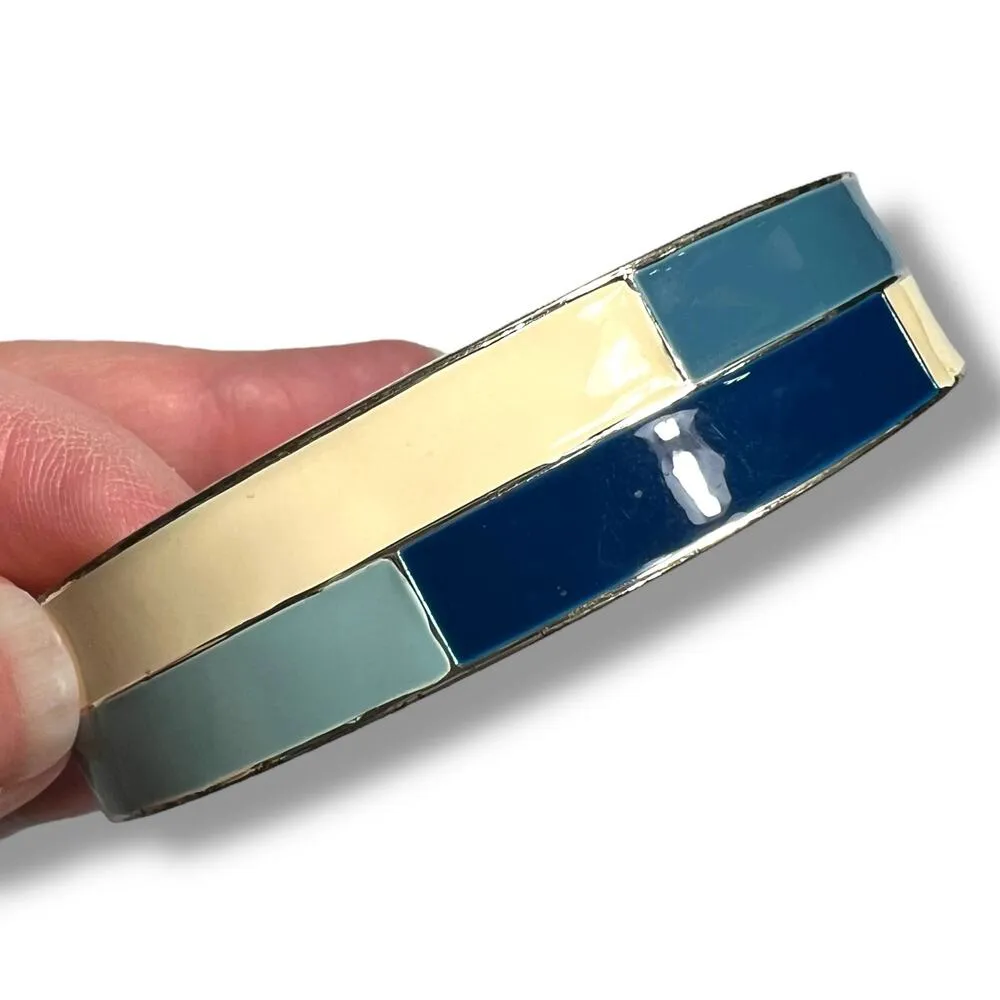 Womens Bangle Cuff Bracelet Fashion Jewelry Blue Cream Silver - Image 2