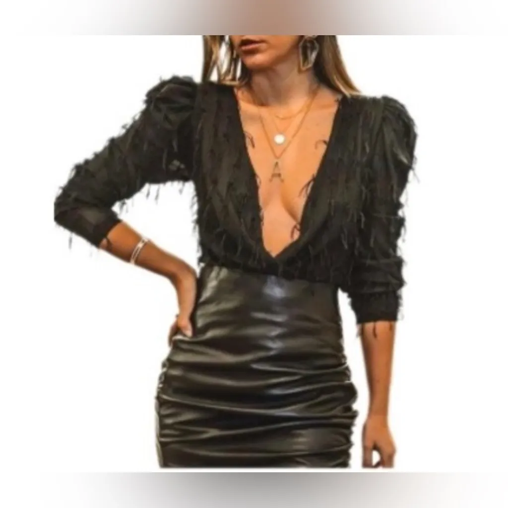 Zara Women’s Black Fringed Bodysuit Top - Image 11