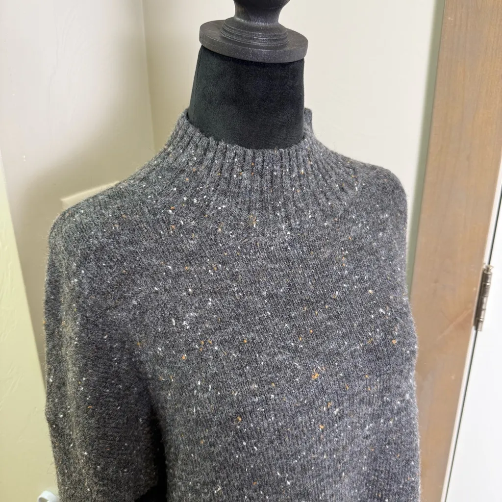 Well Worn Grey Mock Neck Knit Charcoal Grey Sweater Lagenlook Nep Yarn Oversize - Image 3