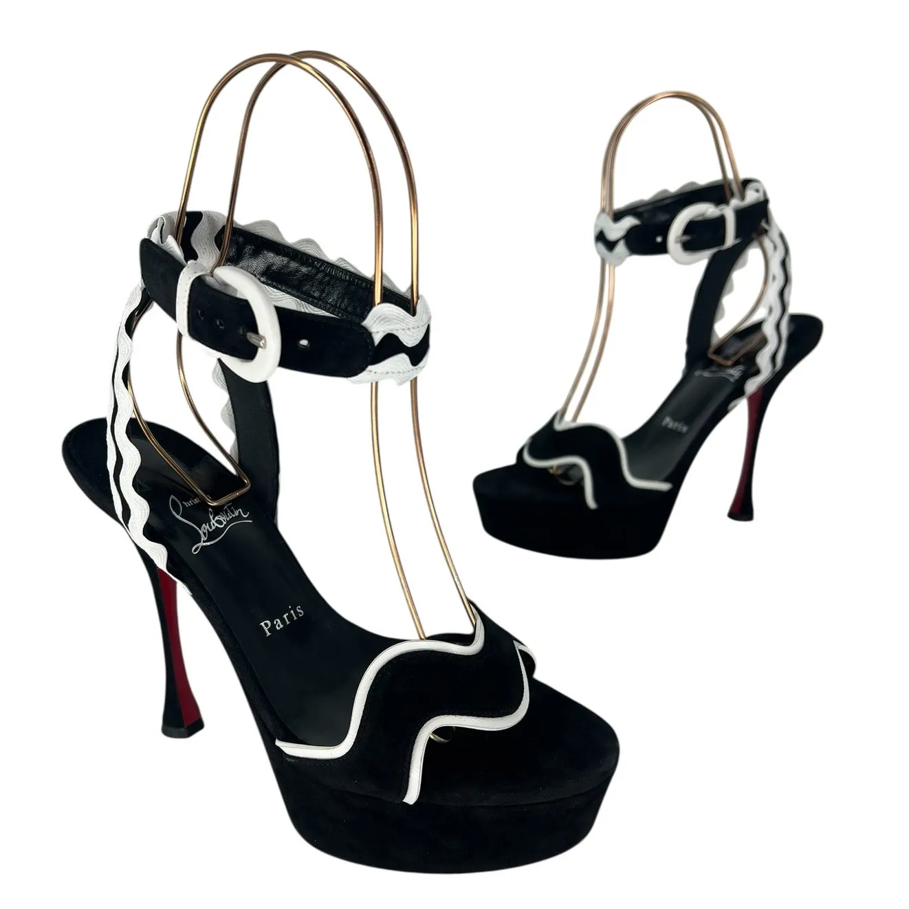 Christian Louboutin Corolobessa Curvy Ankle Strap Sandals Black Bianco 39.5 - Image 5