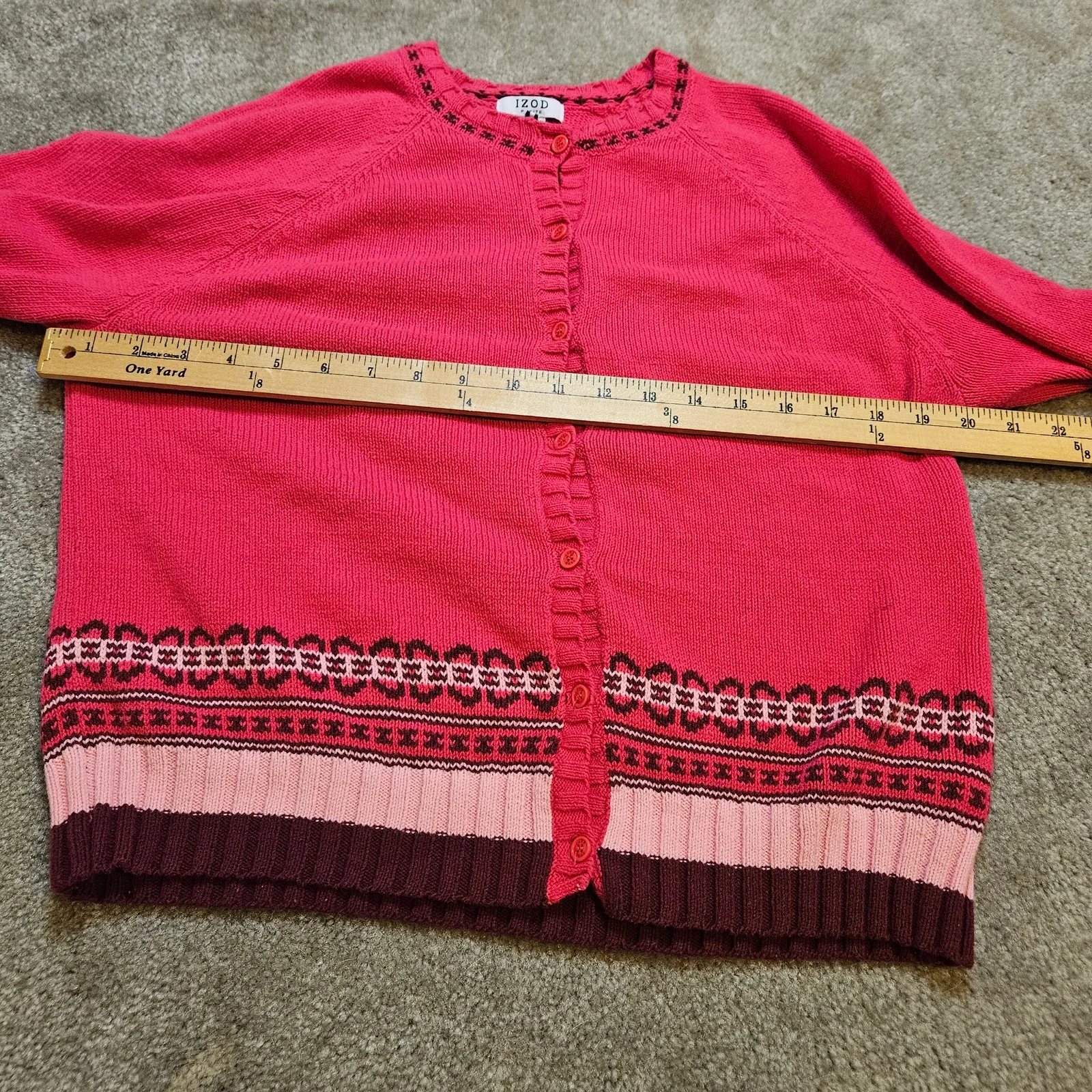 IZod Size Petite Large PL Pink Sweater Button Up Long Sleeve Cardigan Winter - Image 9