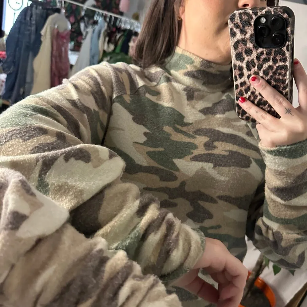 Maeve Anthropologie Laney Cowl Neck Camo Pullover Sweater Green Size Large - Image 5