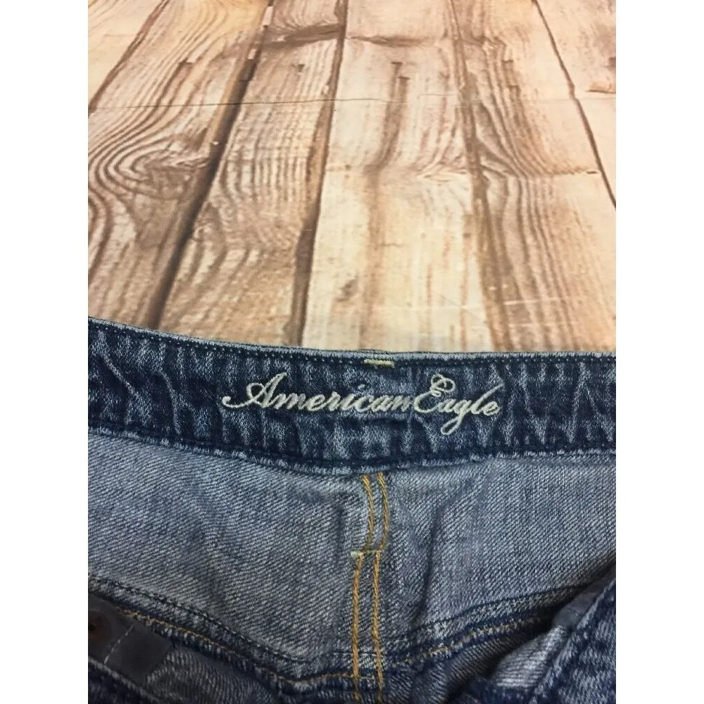 AMERICAN EAGLE 6 Jean Shorts Cut Off Patches Denim Med Wash Distressed - Image 3