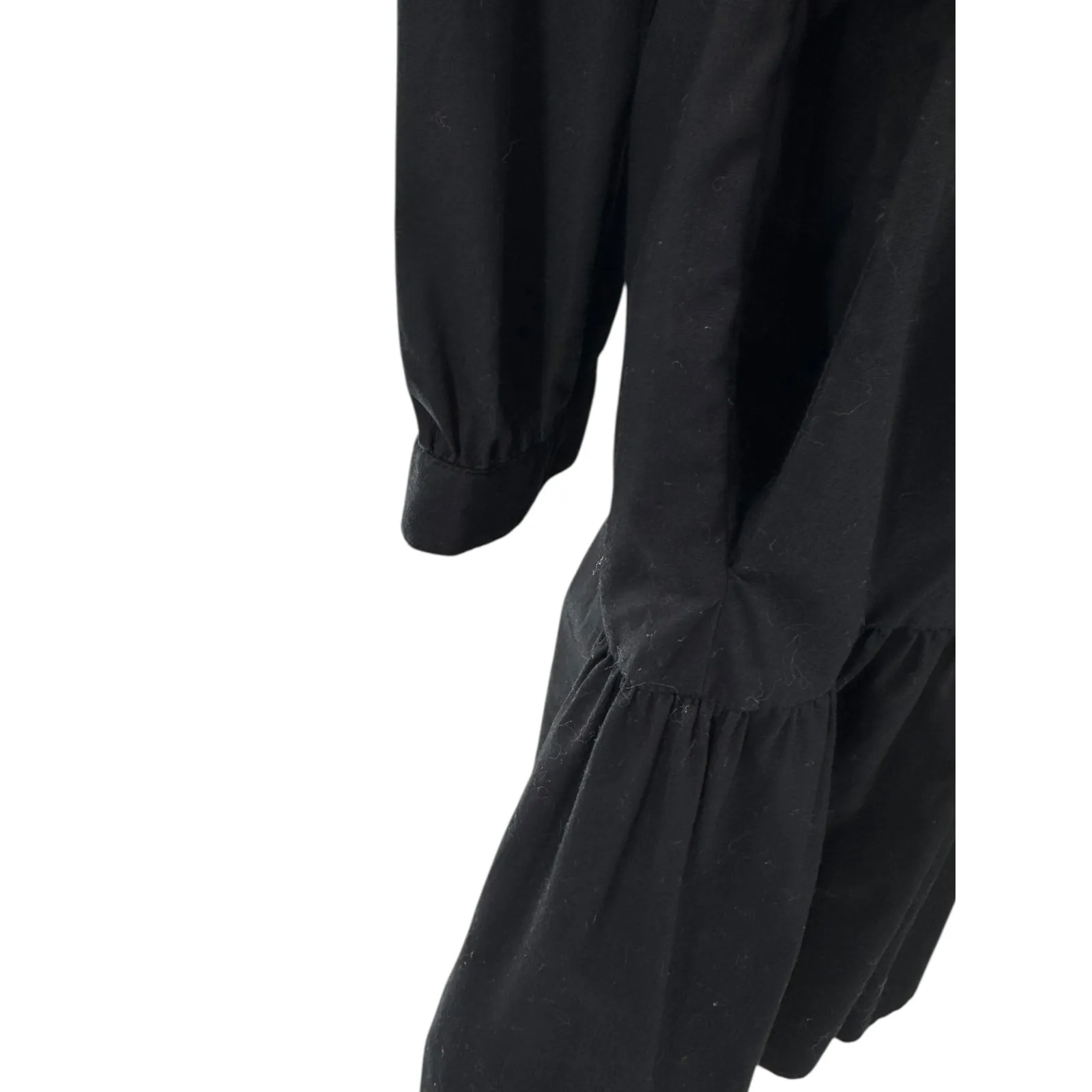 J.Crew Black‎ Eyelet Bib Popover Tiered Cotton Dress Size L Long Sleeve Boho - Image 7