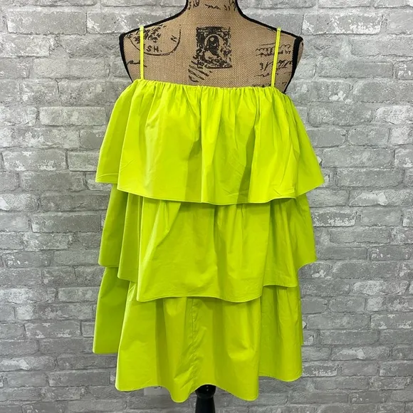Fab’rik Lucy Tiered Mini Dress in Lime - Image 2