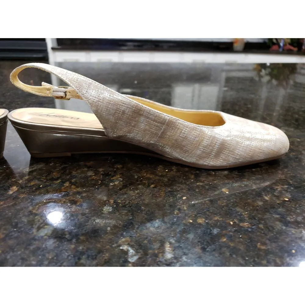 Trotters Lenore Pump Women Beige Leather Wedge Heel Adjustable Strap Buckle 12N Size 12 - Image 13