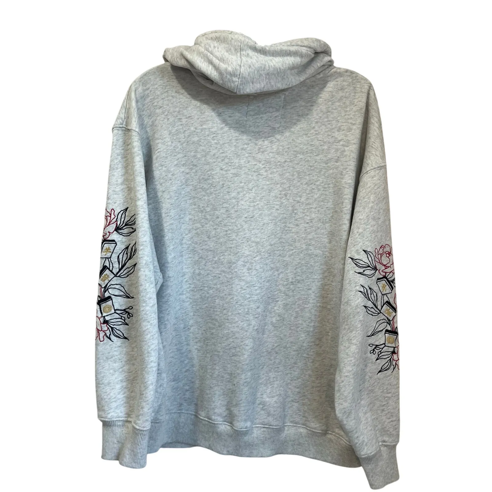 Hollister California Graphic Hoodie Floral Sleeve Embroidery Gray Pullover M - Image 2
