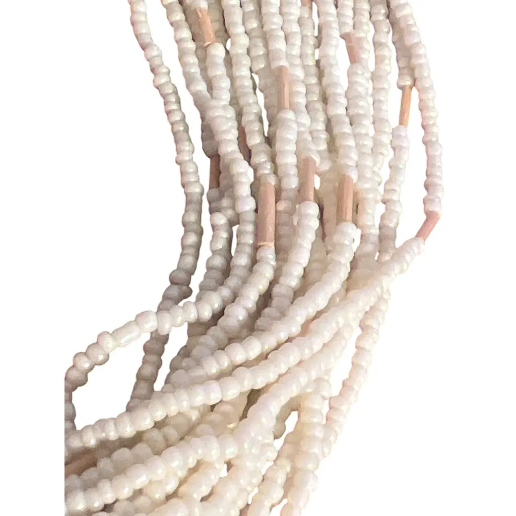 Vintage Multi Strand Seed Bead Necklace Glass Beads Beach Vacation Statement 31" White - Image 2