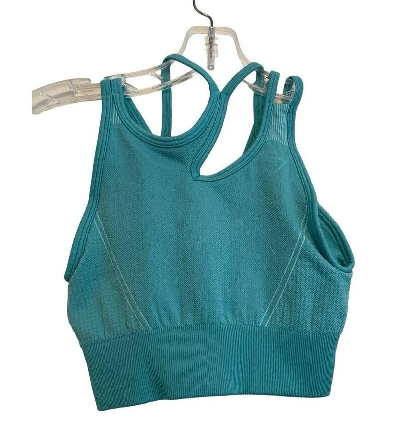 Gymshark Ultra-seamless Strappy Sports Bra Size XS Teal Green Stretch Asymmetric - Image 2