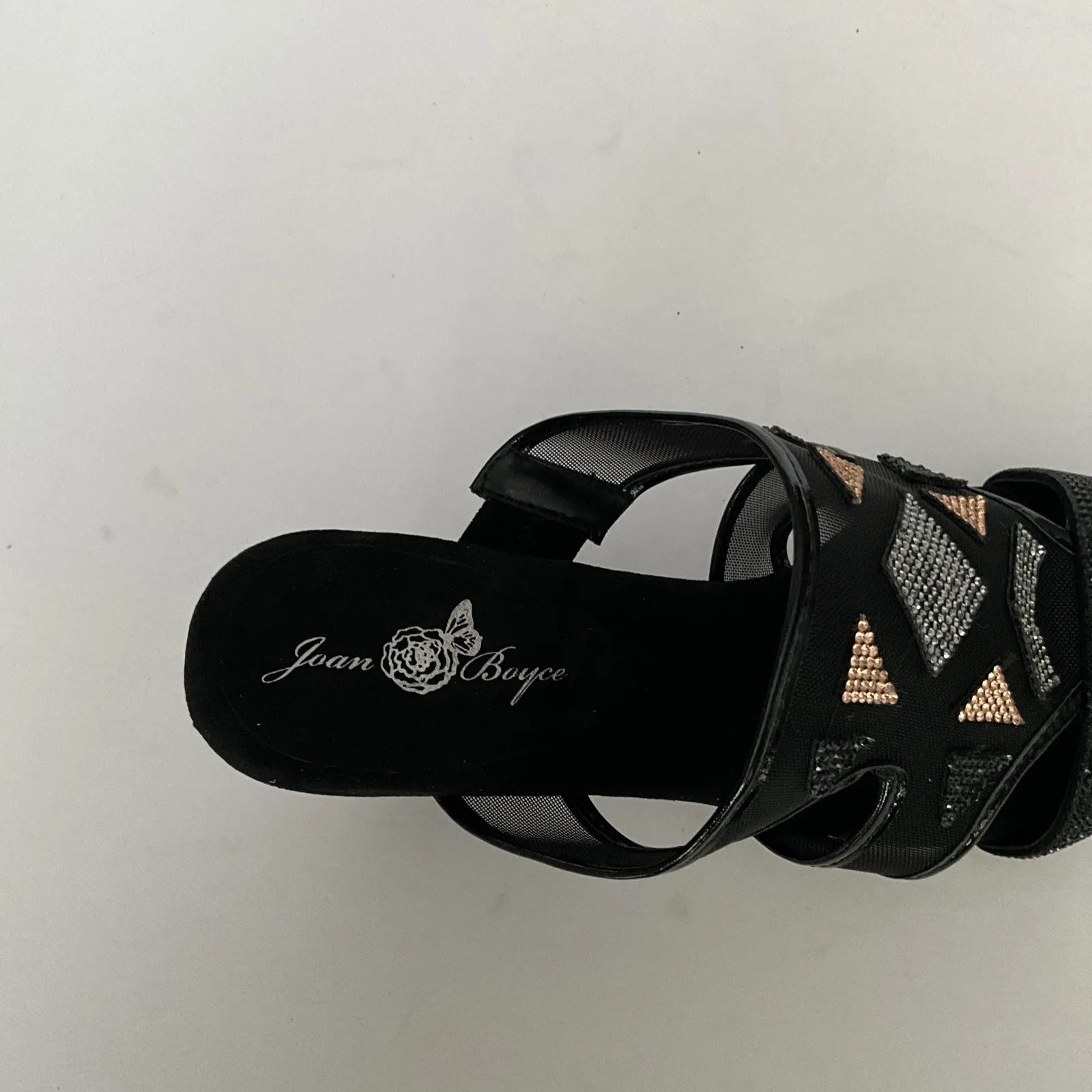 Joan Boyce‎ Sandals Rhinestone Studded Mesh Heels Slide Party Casual Size 8 Wide Black - Image 8