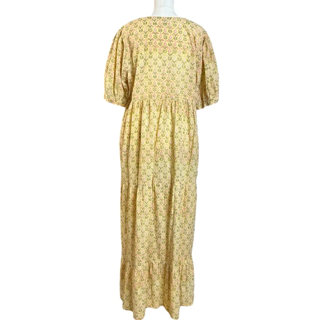 Sohana Dainty Ethereal Indian Cotton Block Print Maxi Dress Yellow Floral XL - Image 5