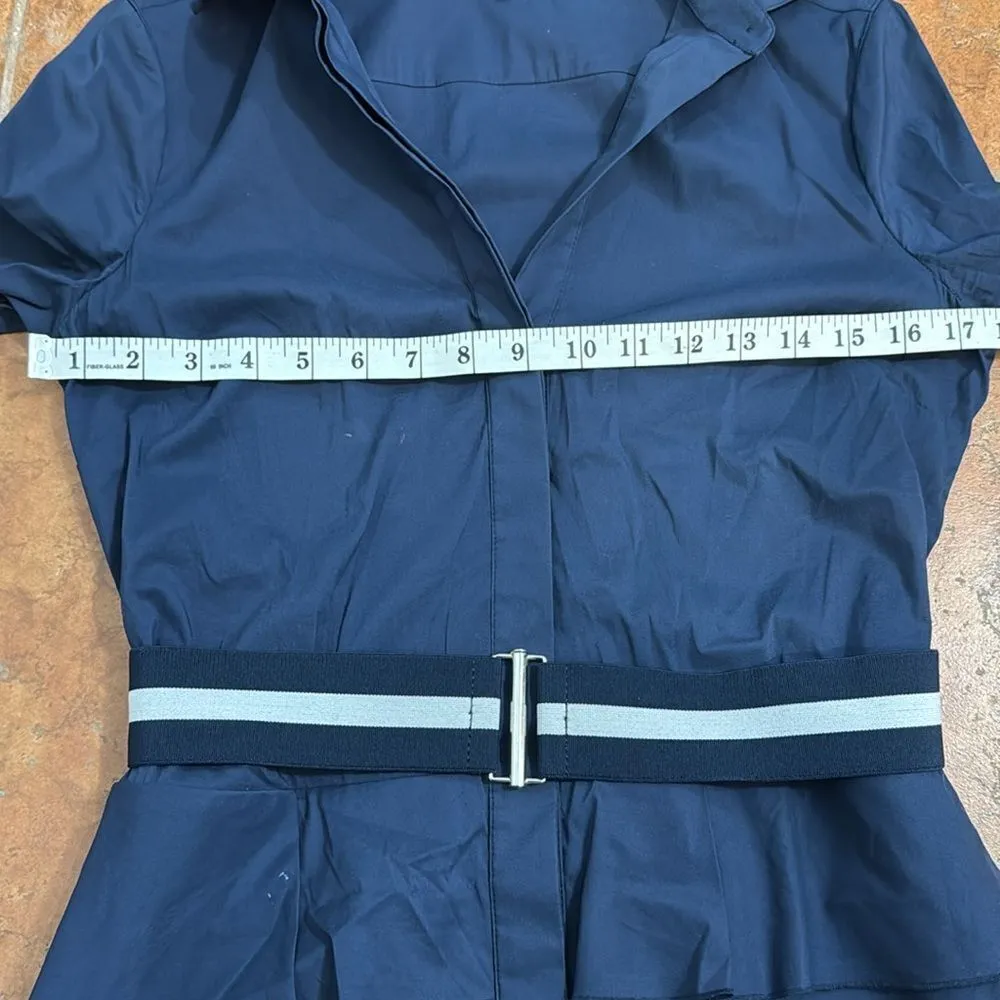 BCBGMaxazria Long Sleeve Ruffle Shirt Dress Cotton Blend Belt Navy Blue Size S - Image 9