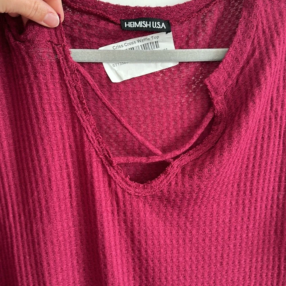Heimish USA Women's M Crossover Waffle Knit Henley Burgundy Red Soft Lightweigt Size M - Image 2