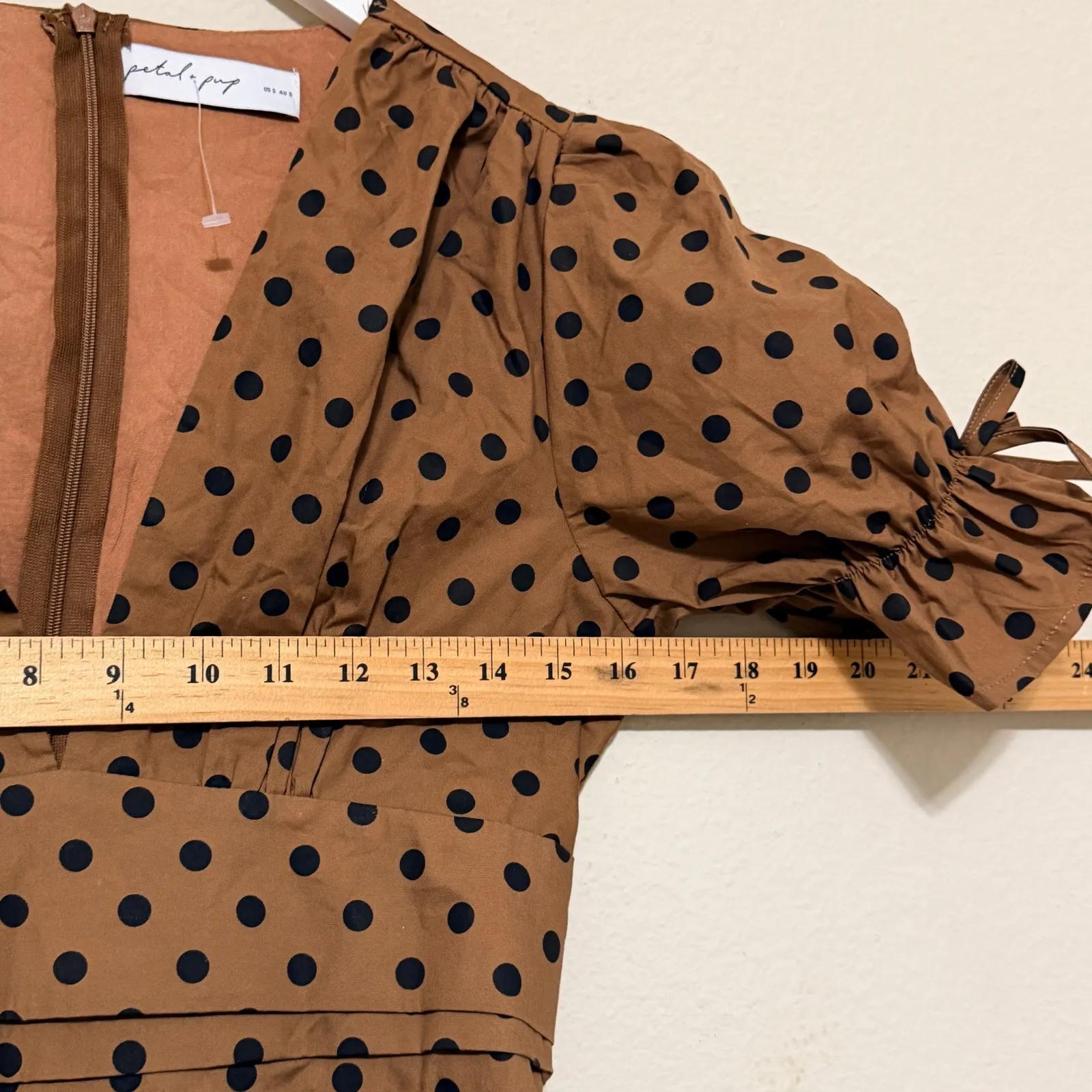 Petal & Pup Polka Dot Midi Dress Brown Pinup Retro Size Small - Image 10