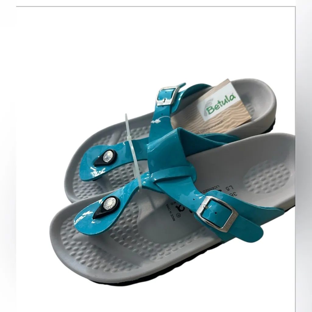 Birkenstock Betula Size 5 Women Gizeh Thong Sandal Blue Patent Leather NEW - Image 2