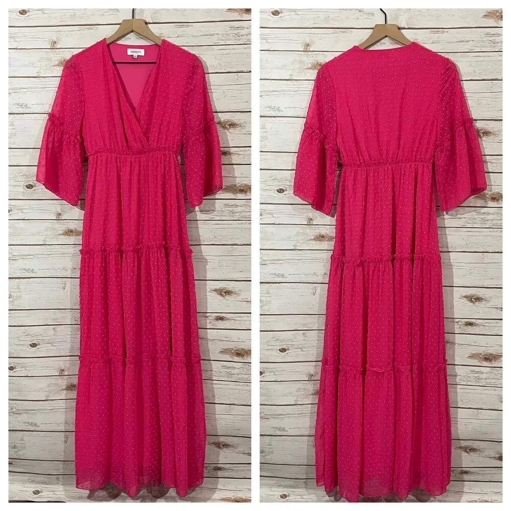 Faeriesty Swiss Dot Surplice Neck Flounce Sleeve Ruffle Hem Dress - Image 15