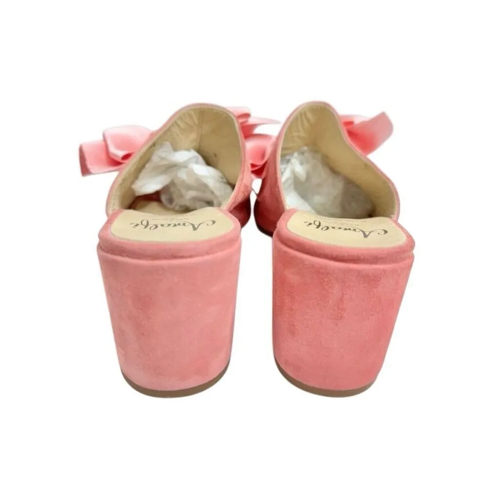 Amalfi Mules Size 7 Pink Suede Leather Slip On Block Heel Open Toe Made in Italy - Image 5
