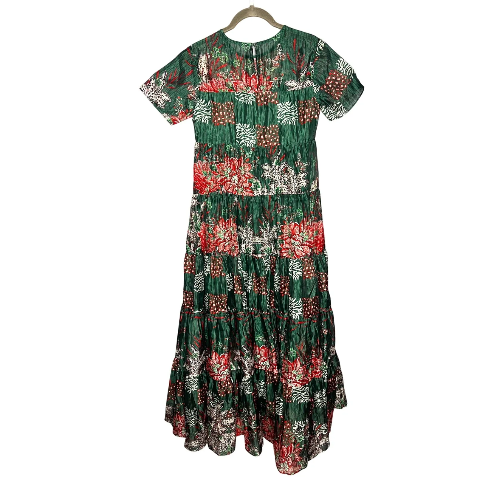 NEW Anthropologie Bhanuni‎ Jyoti Tiered Short-Sleeve Dress Size XXS Green Maxi - Image 9
