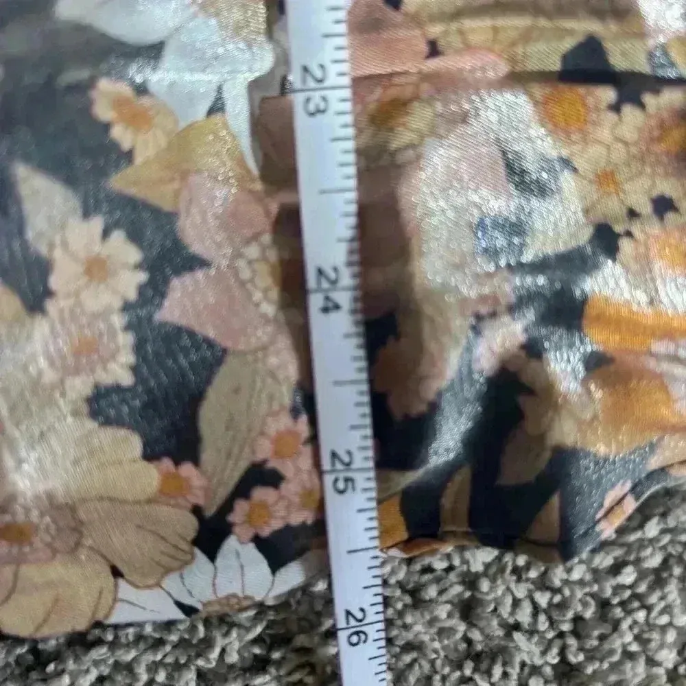 Storia Black Brown Orange Fall Winter Floral Babydoll Dress Puff Sleeves Size S - Image 9