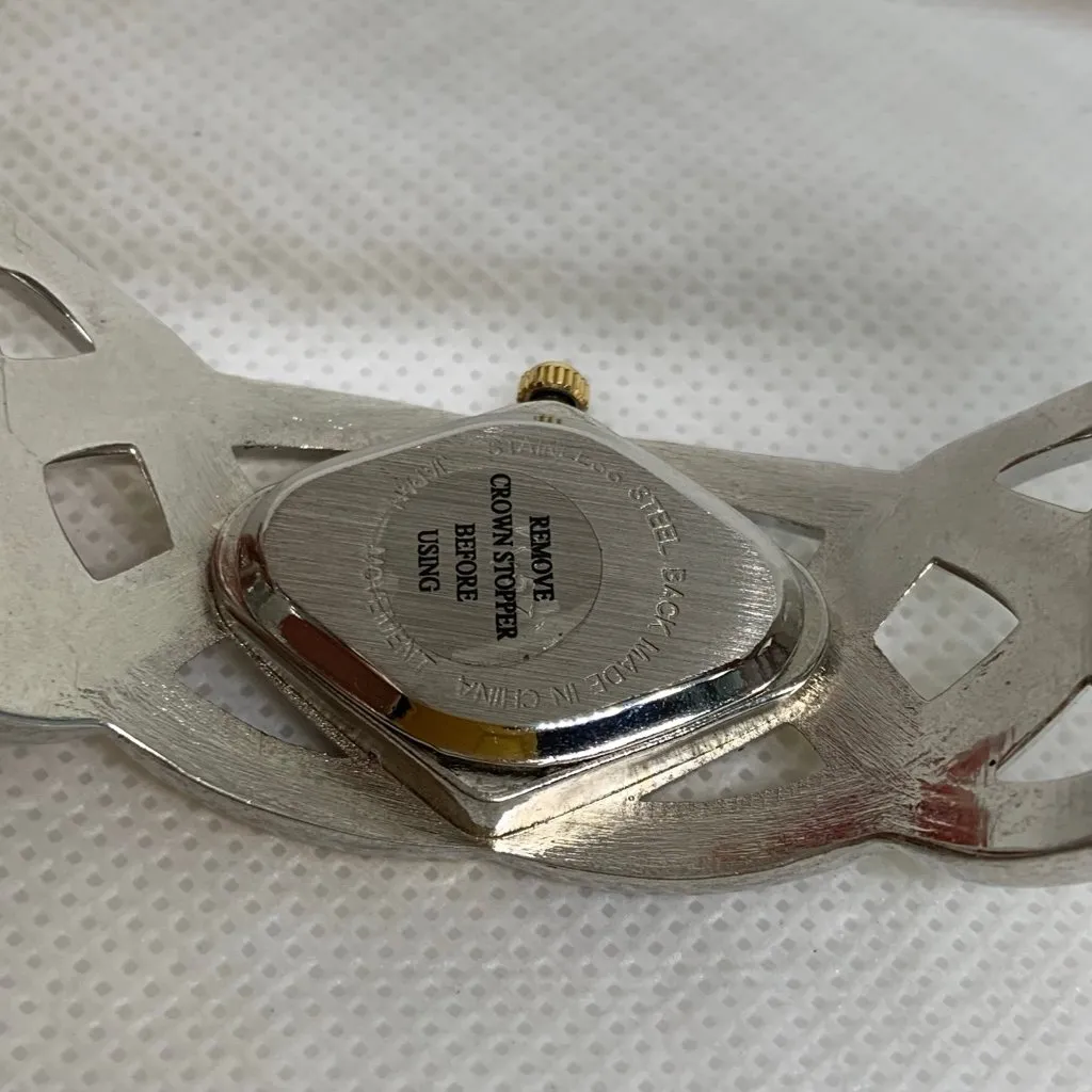 Bay studio women gold silver tone cuff bracelet watch 21mm quartz 7” running - Image 6