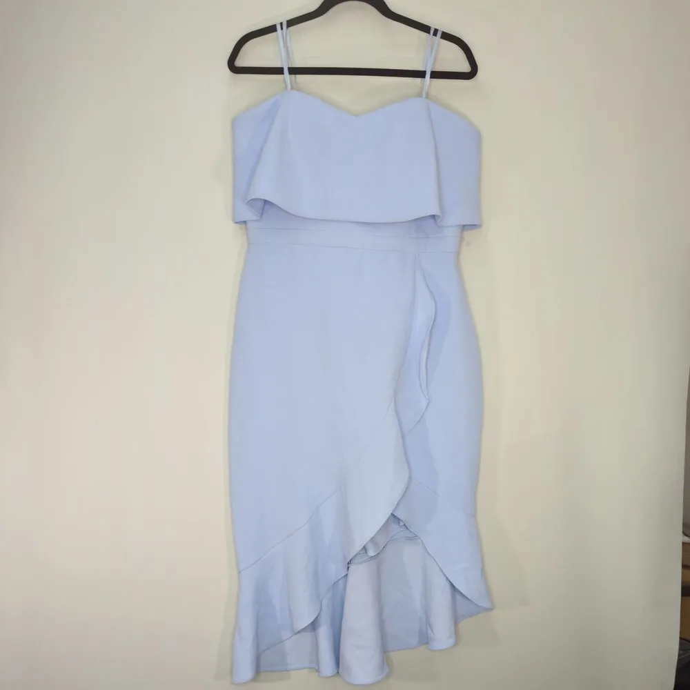 Xscape‎ Womens Dress Midi Strapless Ruffle Hi-Lo A-Line Bustier Crepe Blue 14 - Image 2