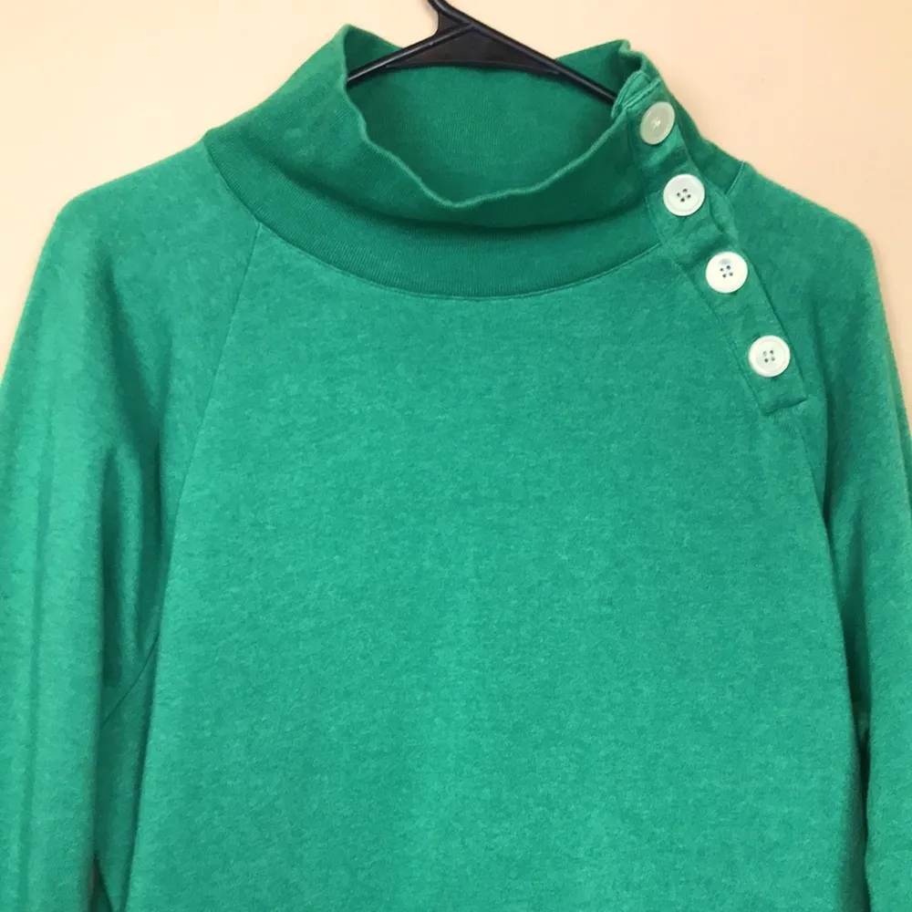 J. Crew Women’s Asymmetrical Button Mock Neck Kelly Green Sweatshirt - Image 2