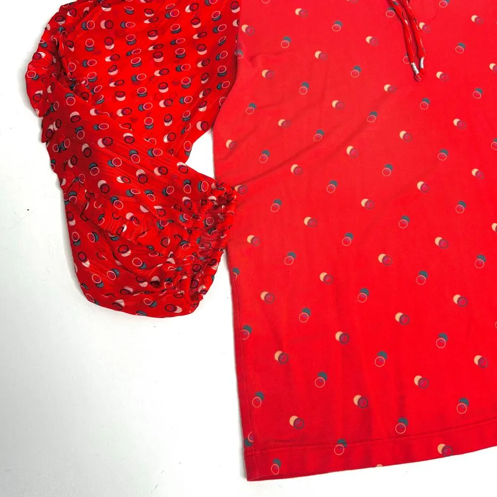 Anthro Maeve Jacquin Red Printed Peasant Blouse - XS - Image 4