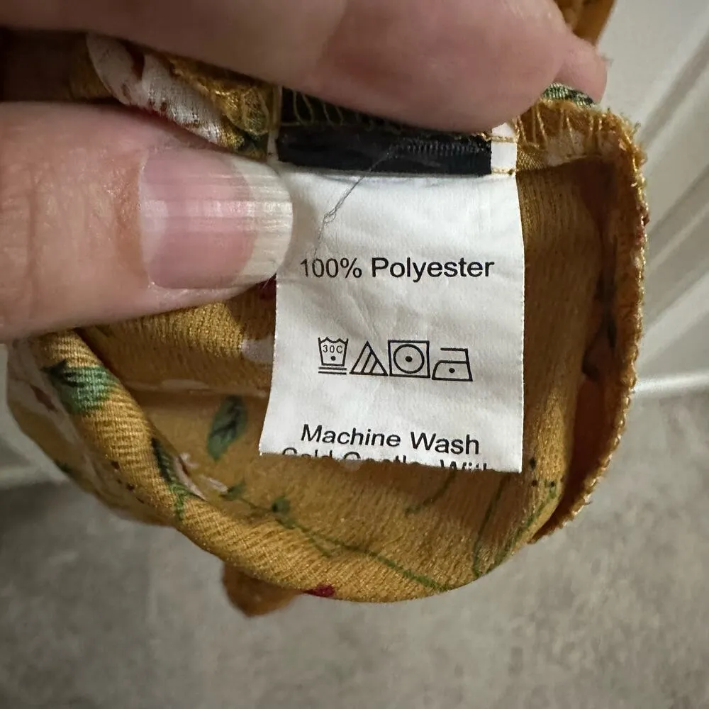 MakeMeChic Women's V Neck Floral Print A Line Midi Dress Mustard Yellow sz Small - Image 6