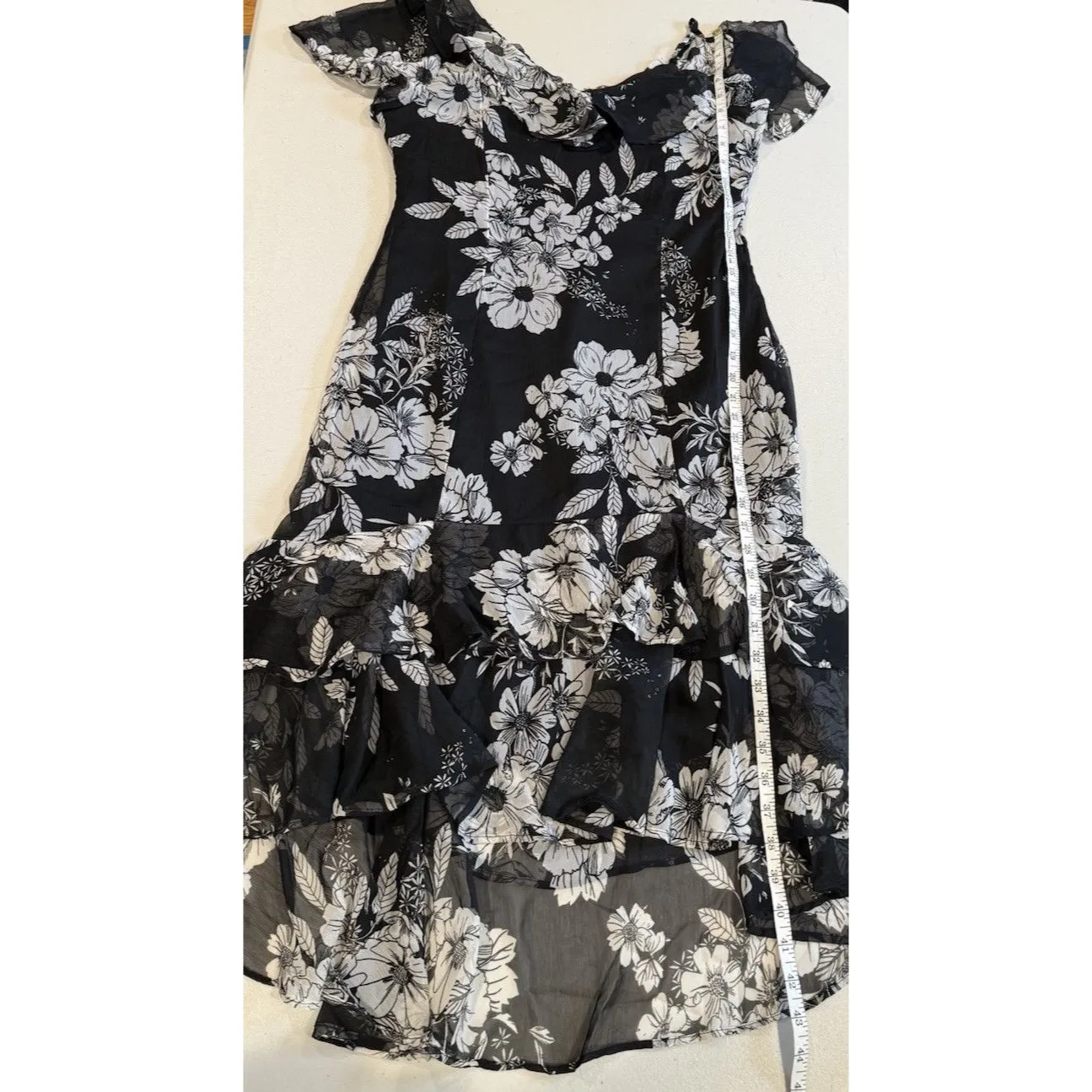 NEW Colleen Lopez Dress Womens 10 Black Floral Ruffle Whimsigoth Dark Romantic - Image 6