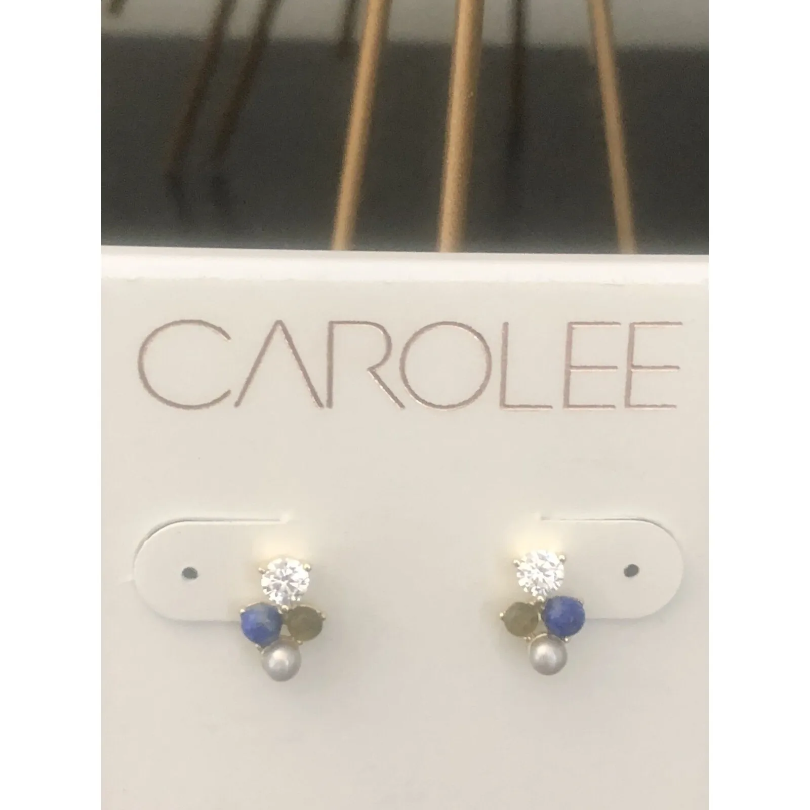 CAROLEE Stone & Freshwater Pearl Stud Earrings,‎ Blue/Yellow/Gold, Pearl, NWT Blue - Image 10