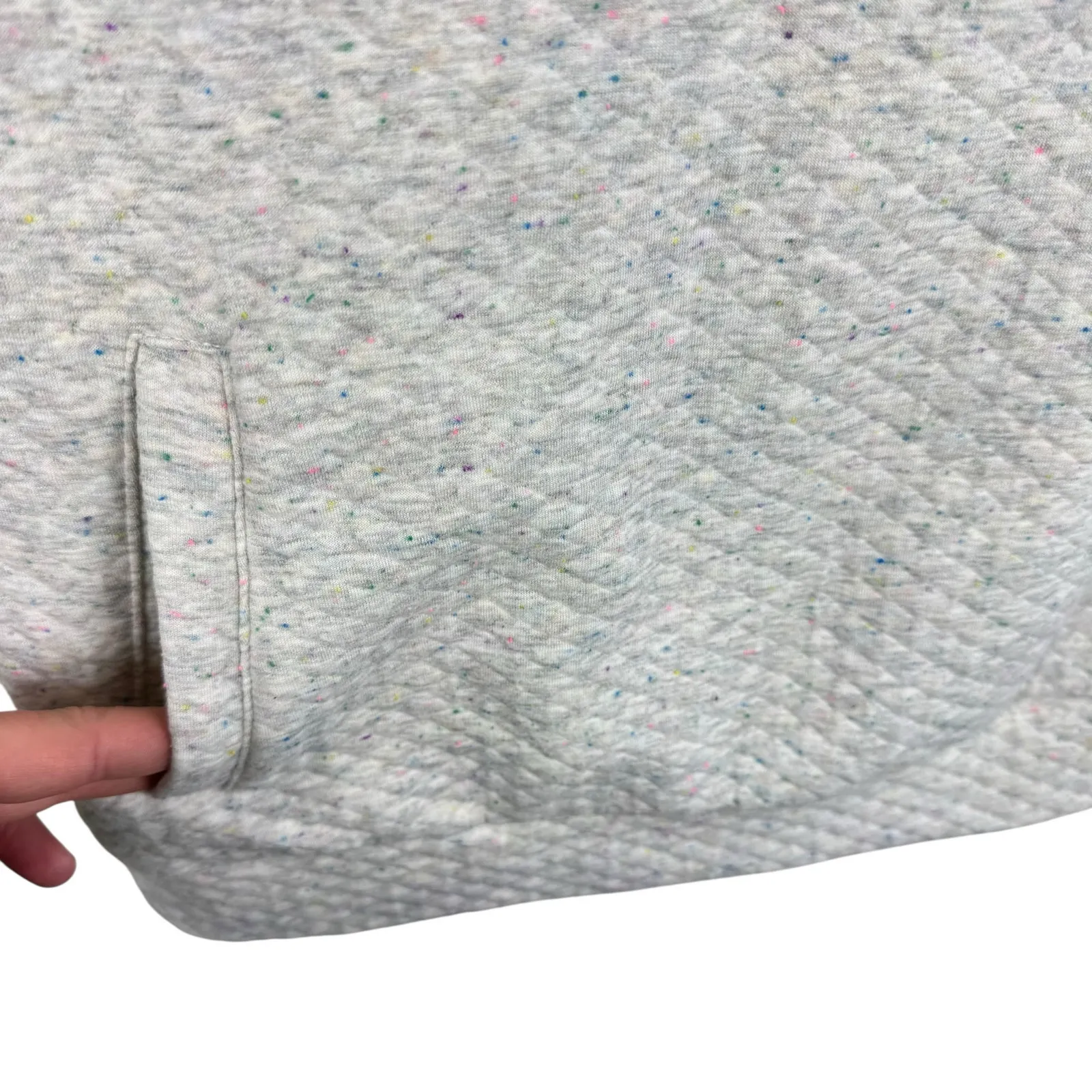 Ampersand Ave Gray Colorful Speckled Double Hooded Quilted Pullover Sweatshirt S - Image 4