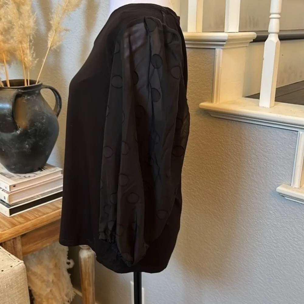 TAHARI Black Polka Dot Sleeve Scoop Neck Jersey Top Size XL - Image 5