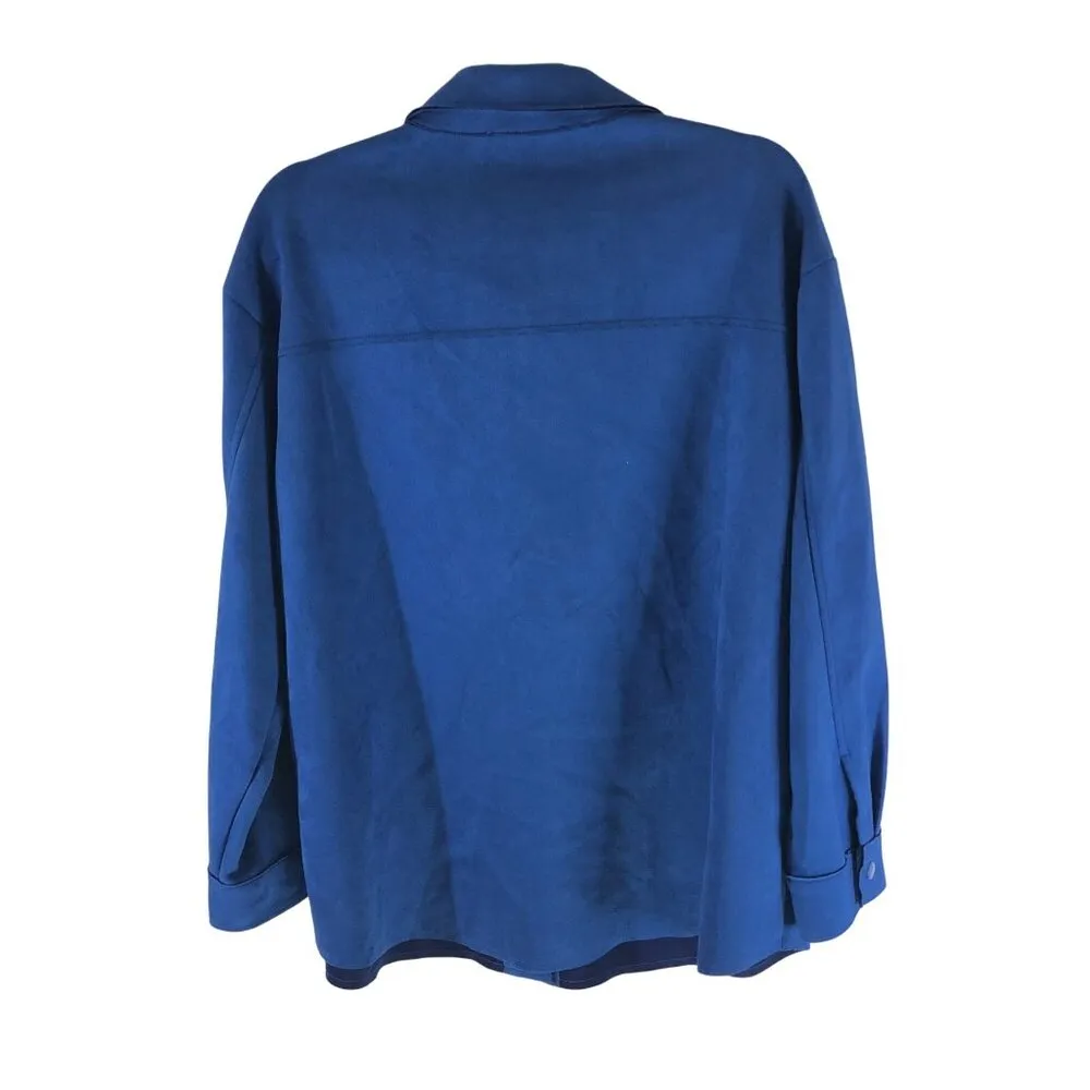 Primark Womens Faux Suede Shacket Snap Button Royal Blue M - Image 2