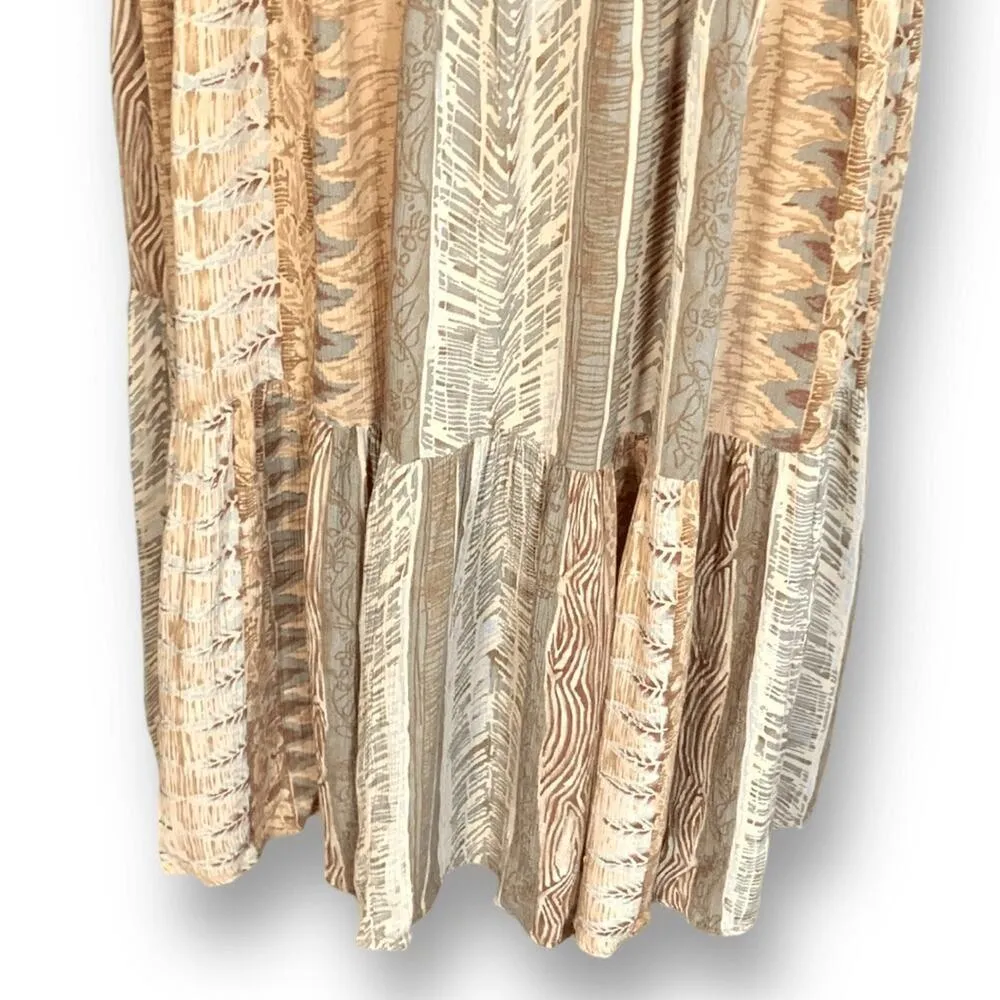 Vintage Napa Valley Maxi Skirt Earth Tone Cream Abstract Crinkle Petite Large Brown Size undefined - Image 5