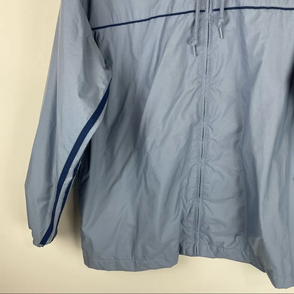 Vintage Adidas Sz Medium Windbreaker Jacket Blue Periwinkle Stripe Sleeves - Image 5