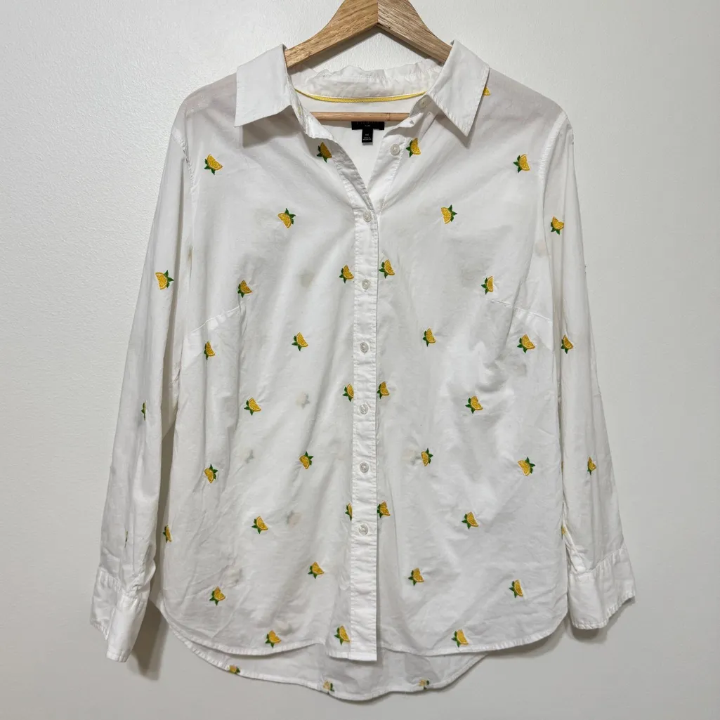 Talbots Classic Cotton Button Down with Embroidered Lemons 1X - Image 2