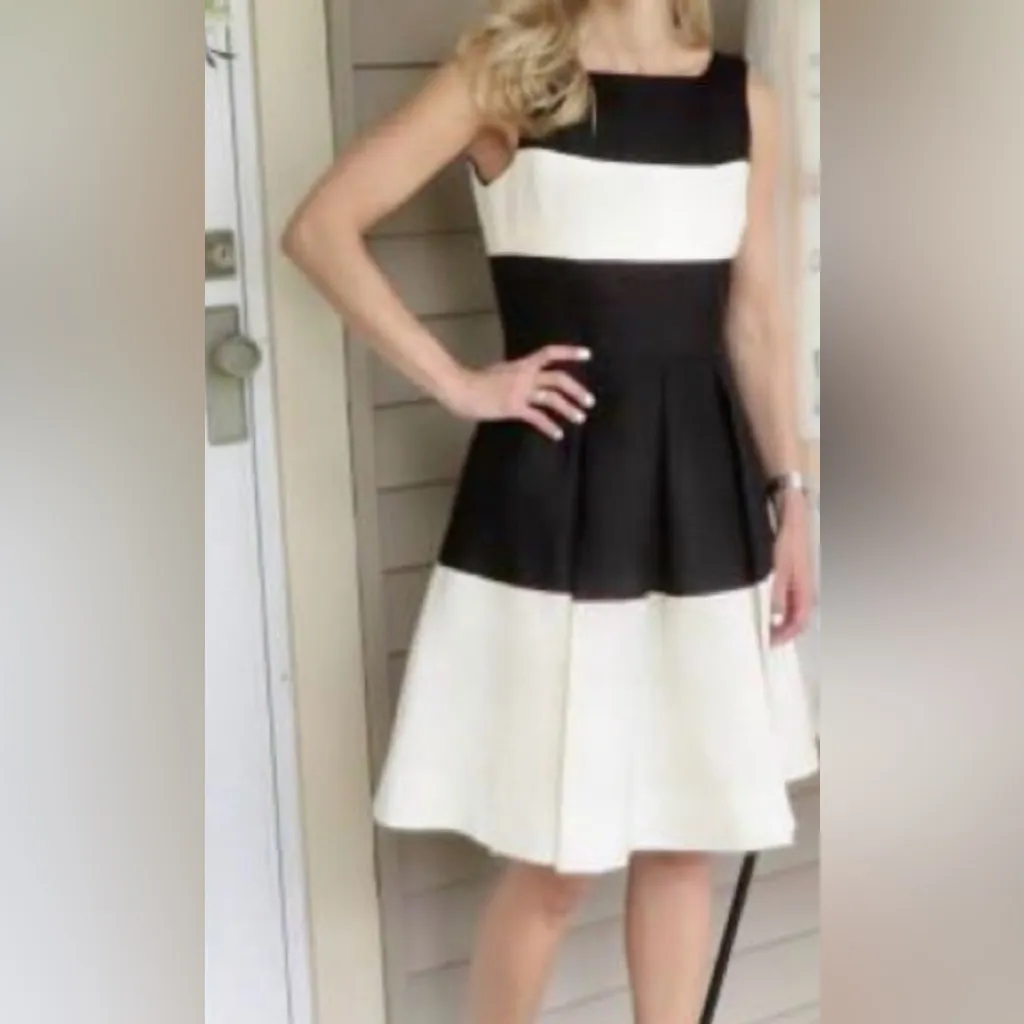 Kate Spade Colorblock Gayle Fit & Flare‎ Cotton Silk Dress Black & Cream Size 8 - Image 6