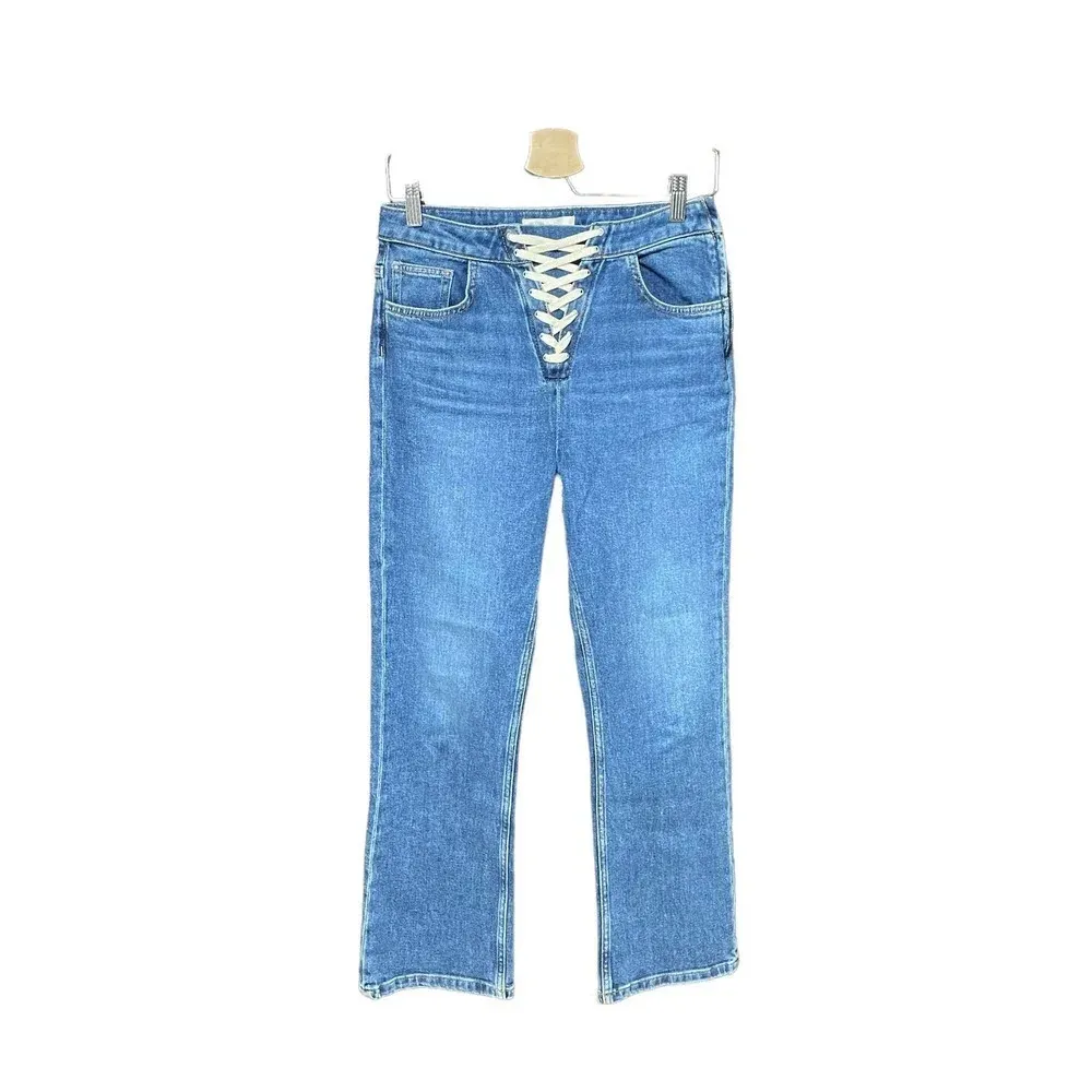 Maje Paper High-Rse Stretch-Denim Lace-Up Jeans Size 40 / US‎ 30 - Image 2