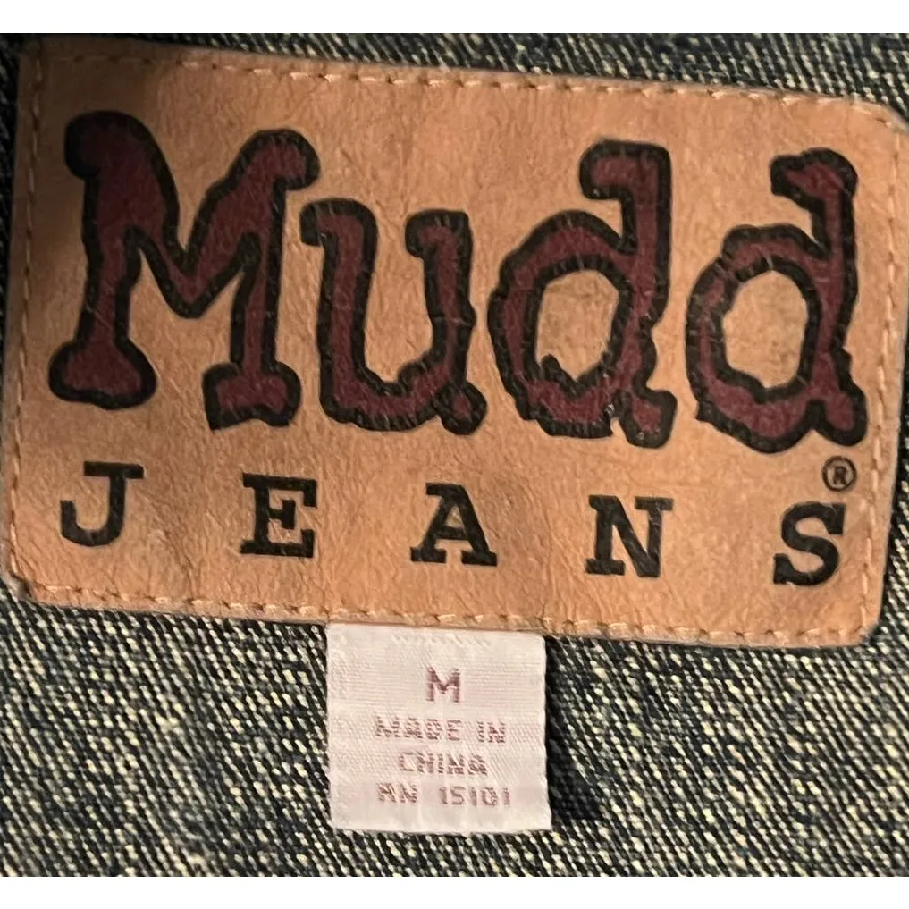 Mudd Jeans Women's Denim Jean Three Button Jacket‎ Buttoned Shoulders Size M Blue Size M - Image 3