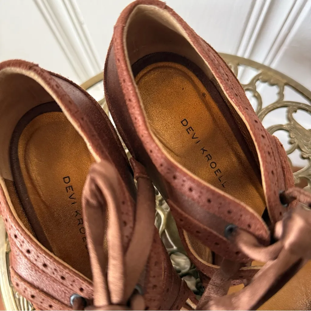 Devi Kroell Italian Leather Mary Jane Heels Brown Size 7 - Image 5