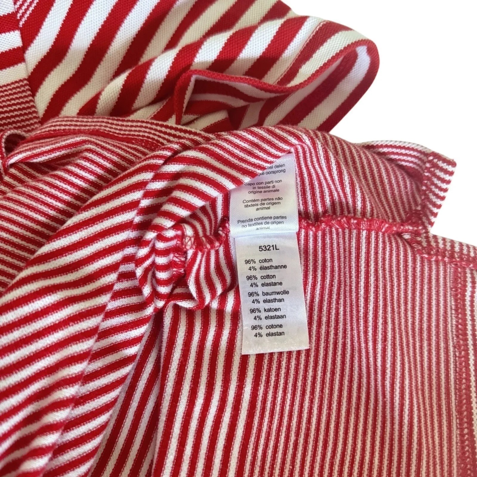 Striped Polo Shirt Red White Women's Sz 36(S) Cotton Collared Tee Casual Peru - Image 4